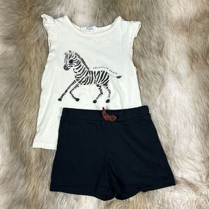Size 6 H&M Sleeveless Crewneck Zebra Top with Matching Black Shorts